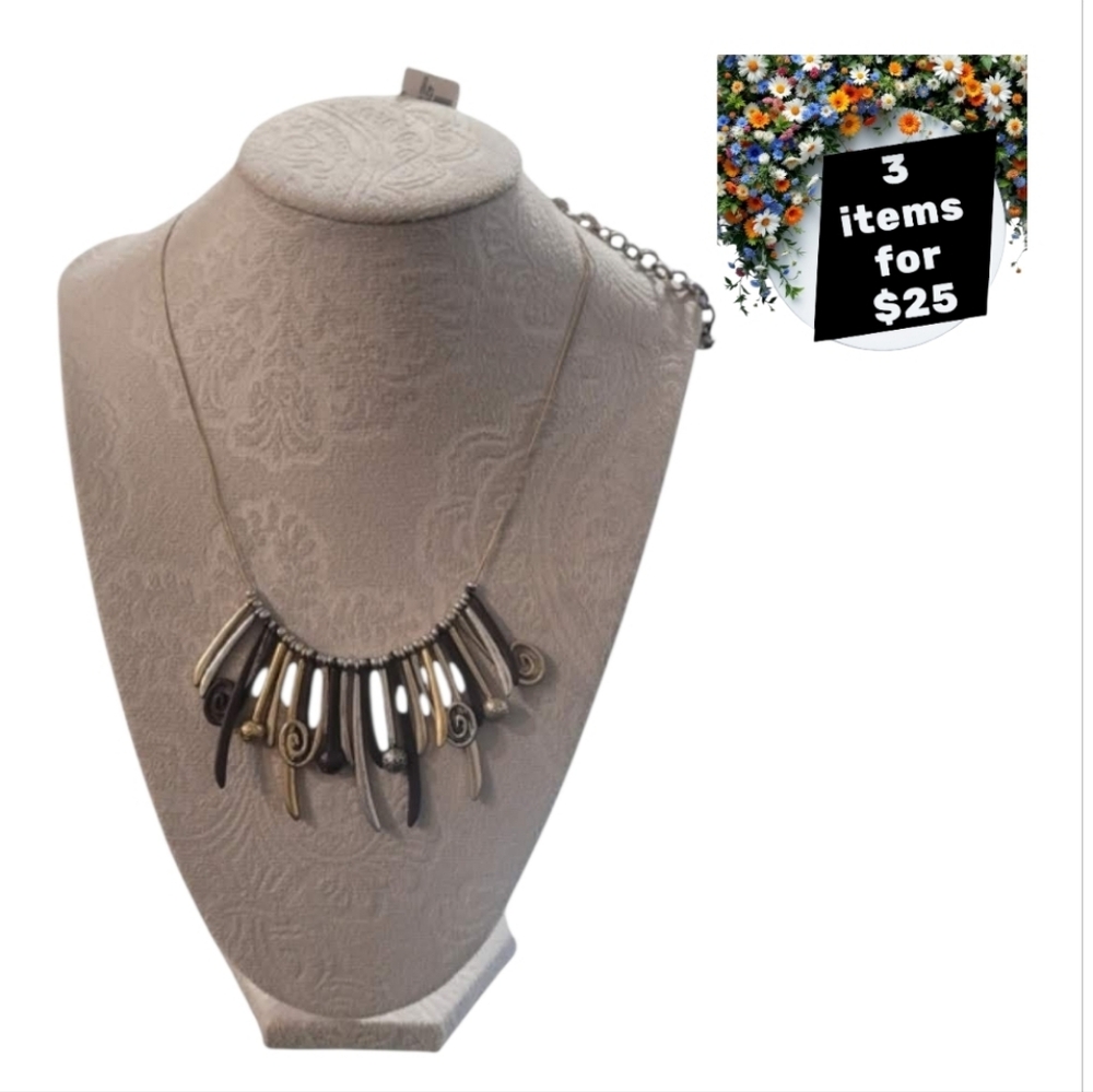 Chicos Unique Elegant Sliding Fringe Brutalist Two-Tone Necklace